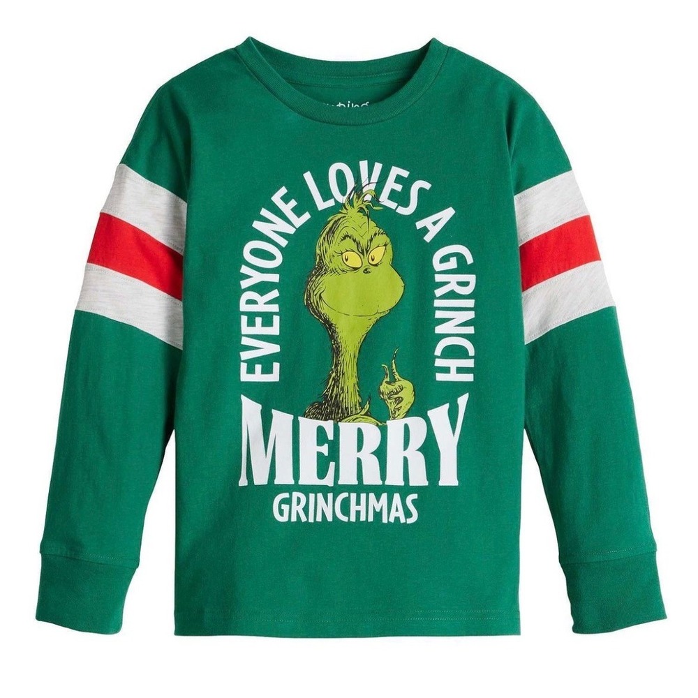 Jumping Beans Dr. Seuss Green Grinch Long Sleeve Shirt. Grinchmas. Kid's Size 8